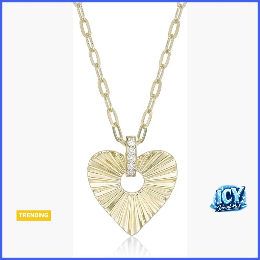 Lab Grown Diamond Heart Pendant Necklace 18k Yellow Gold Plated Silver